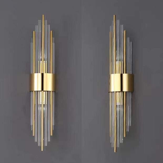 Round Long Stainless Steel Crystal 2-Light Wall Sconce Lamp
