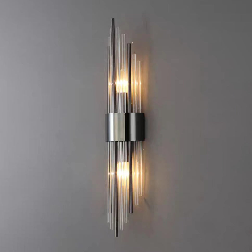 Round Long Stainless Steel Crystal 2-Light Wall Sconce Lamp