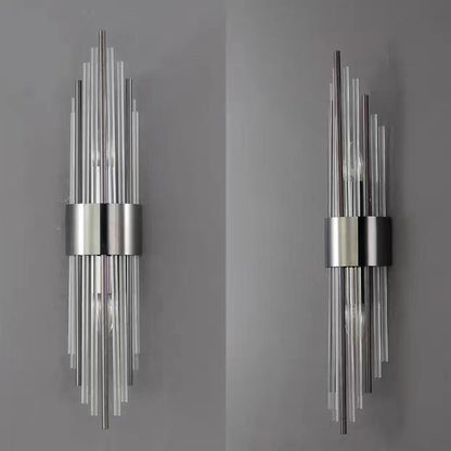 Round Long Stainless Steel Crystal 2-Light Wall Sconce Lamp