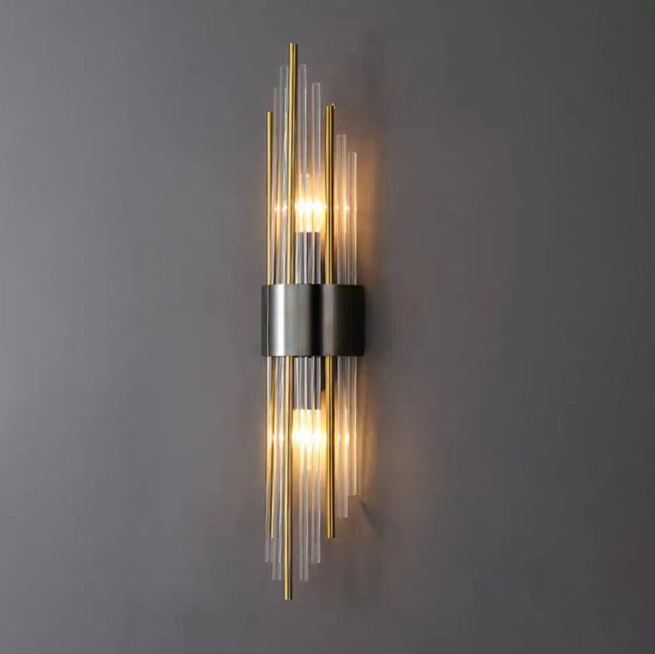 Round Long Stainless Steel Crystal 2-Light Wall Sconce Lamp