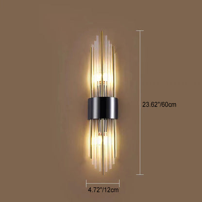 Round Long Stainless Steel Crystal 2-Light Wall Sconce Lamp