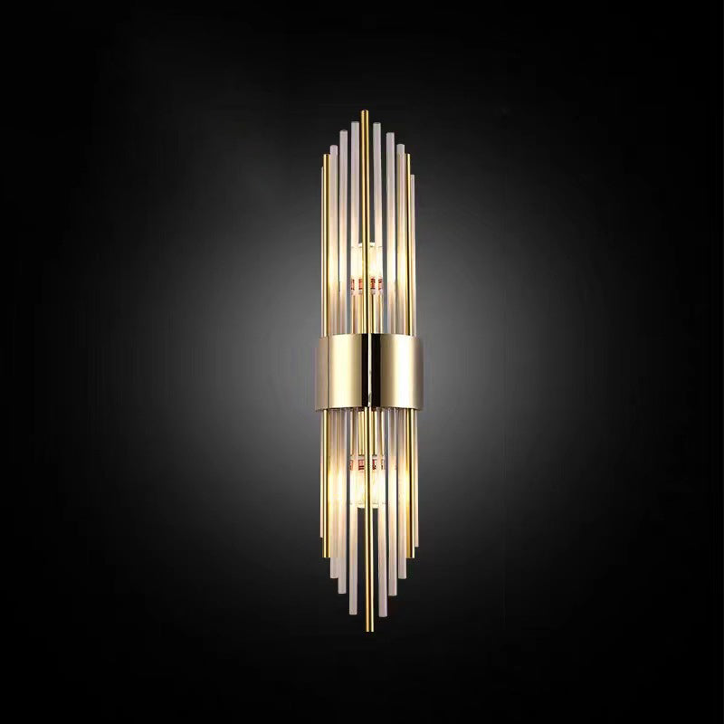 Round Long Stainless Steel Crystal 2-Light Wall Sconce Lamp