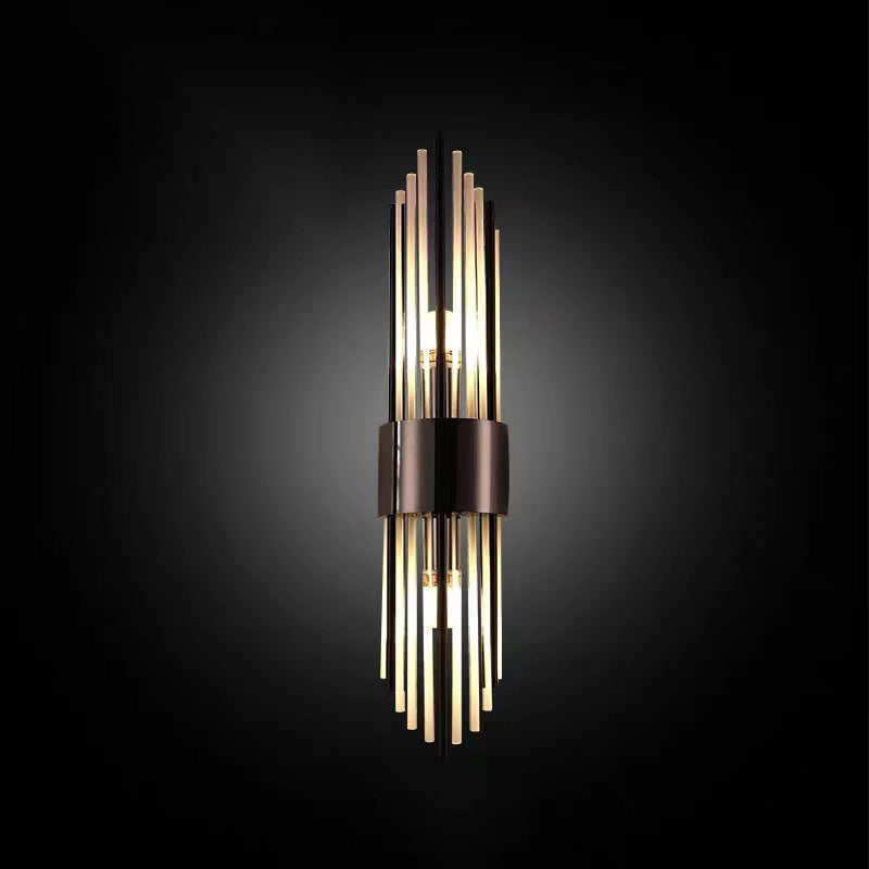 Round Long Stainless Steel Crystal 2-Light Wall Sconce Lamp