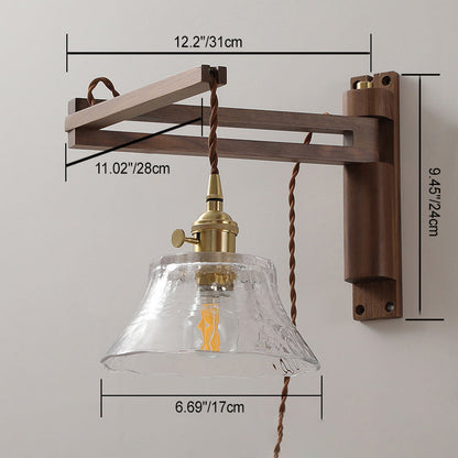 Japanese Wood Frame Glass Shade 1-Light Wall Sconce Lamp