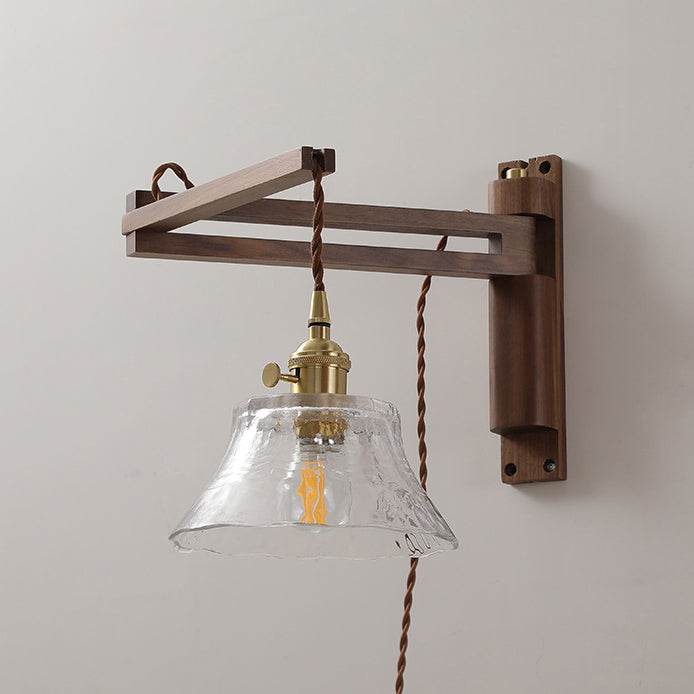 Japanese Wood Frame Glass Shade 1-Light Wall Sconce Lamp