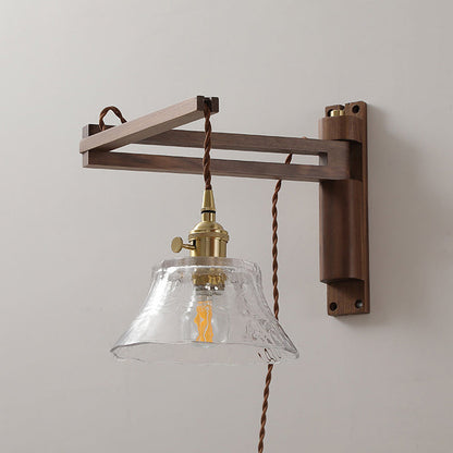 Japanese Wood Frame Glass Shade 1-Light Wall Sconce Lamp