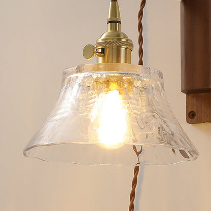 Japanese Wood Frame Glass Shade 1-Light Wall Sconce Lamp
