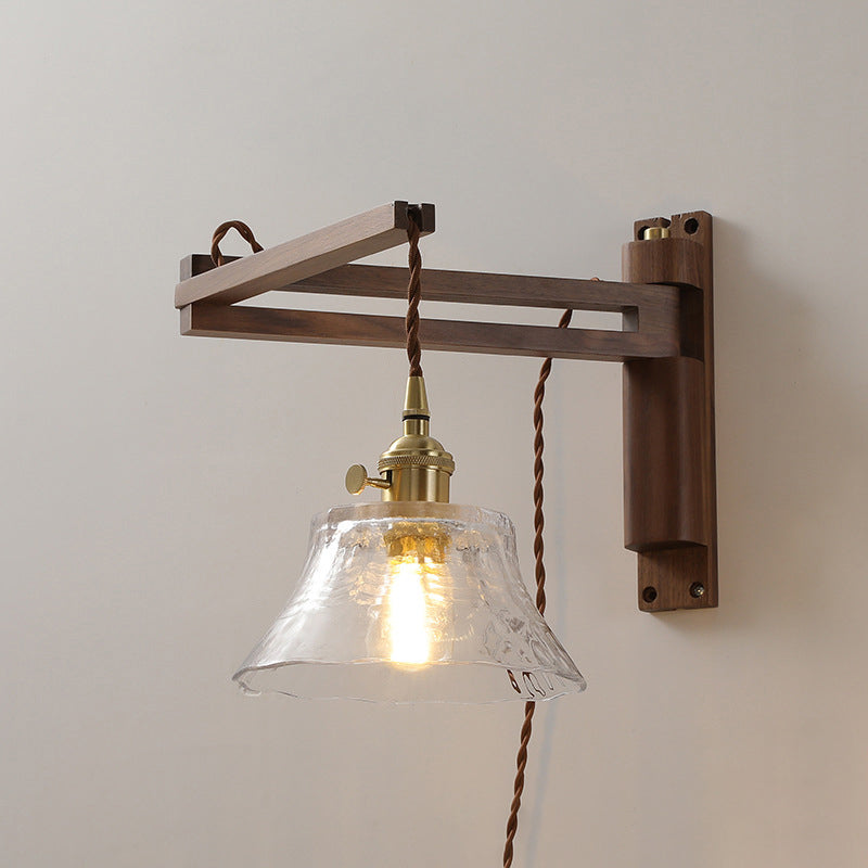 Japanese Wood Frame Glass Shade 1-Light Wall Sconce Lamp