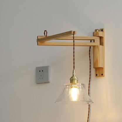 Japanese Wood Frame Glass Shade 1-Light Wall Sconce Lamp