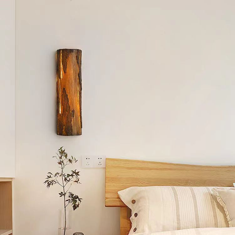 Retro Cylinder Faux Rock Stump Resin LED Wall Sconce Lamp