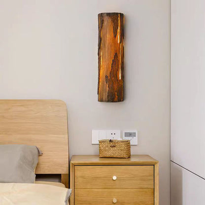 Retro Cylinder Faux Rock Stump Resin LED Wall Sconce Lamp