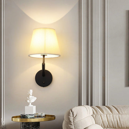 Round Stripe Fabric Shade Hardware 1-Light Wall Sconce Lamp