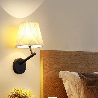 Round Stripe Fabric Shade Hardware 1-Light Wall Sconce Lamp