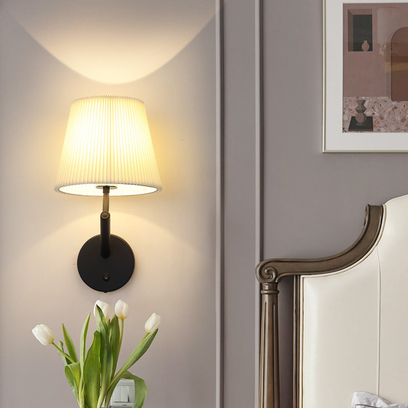 Round Stripe Fabric Shade Hardware 1-Light Wall Sconce Lamp