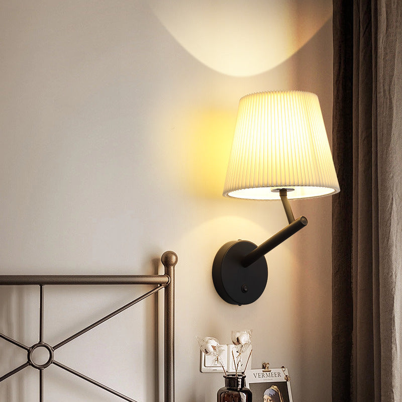 Round Stripe Fabric Shade Hardware 1-Light Wall Sconce Lamp