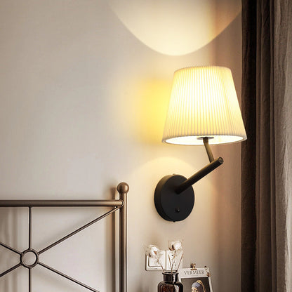 Round Stripe Fabric Shade Hardware 1-Light Wall Sconce Lamp
