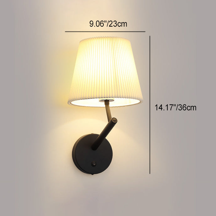Round Stripe Fabric Shade Hardware 1-Light Wall Sconce Lamp