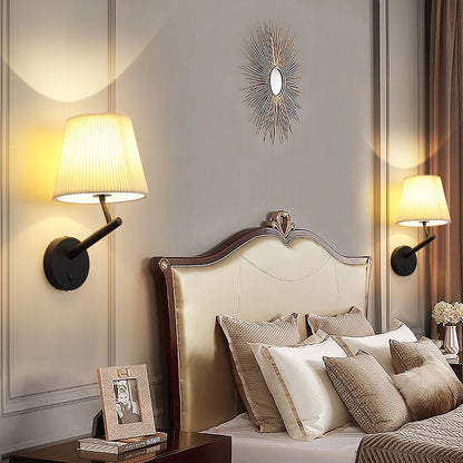 Round Stripe Fabric Shade Hardware 1-Light Wall Sconce Lamp