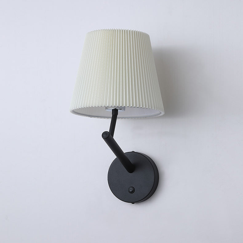 Round Stripe Fabric Shade Hardware 1-Light Wall Sconce Lamp