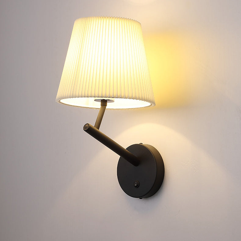 Round Stripe Fabric Shade Hardware 1-Light Wall Sconce Lamp