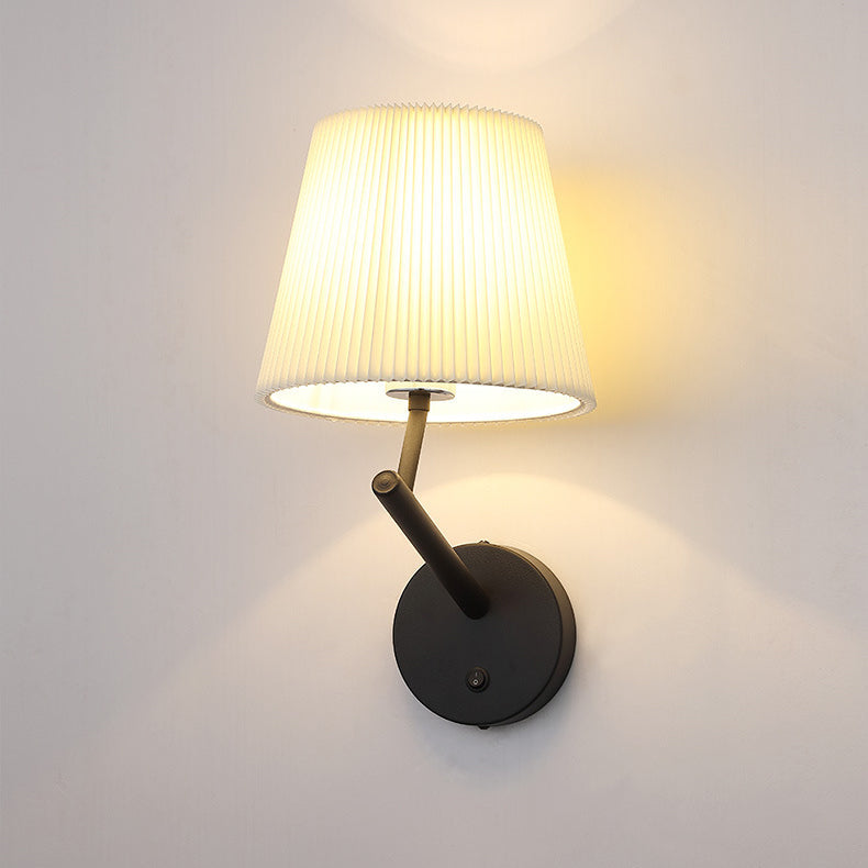 Round Stripe Fabric Shade Hardware 1-Light Wall Sconce Lamp