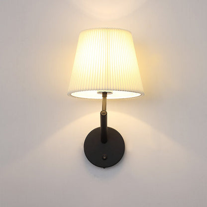Round Stripe Fabric Shade Hardware 1-Light Wall Sconce Lamp