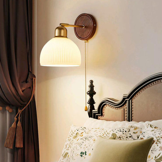 Dome Half Round Iron Glass 1-Light Wall Sconce Lamp