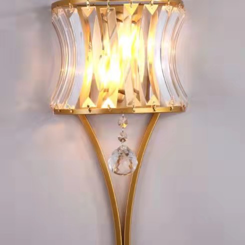 Half Circle Striped Iron Crystal 2-Light Wall Sconce Lamp
