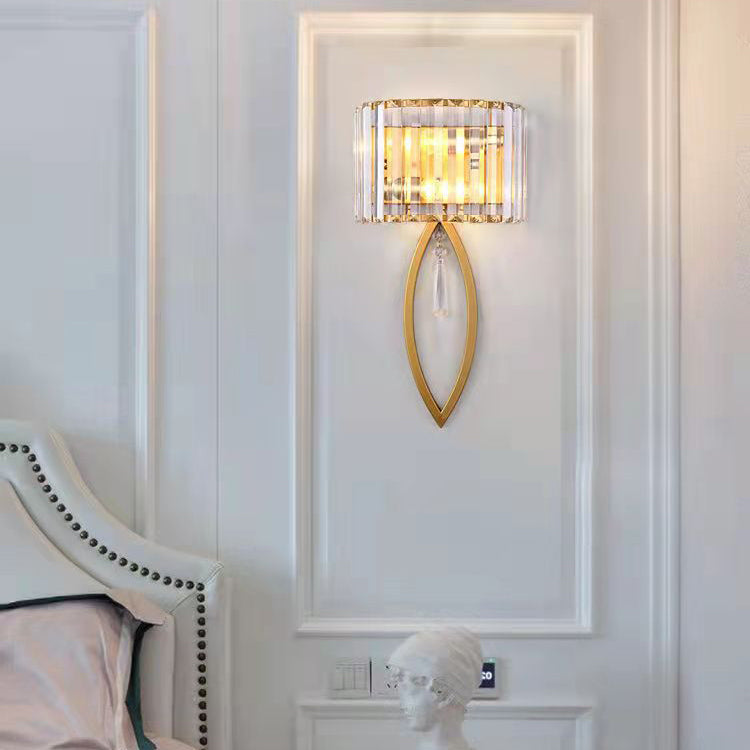 Half Circle Striped Iron Crystal 2-Light Wall Sconce Lamp