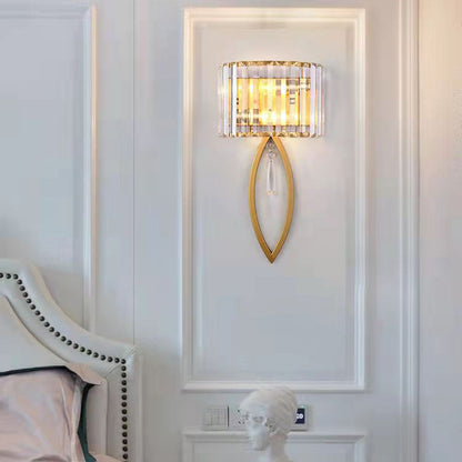 Half Circle Striped Iron Crystal 2-Light Wall Sconce Lamp