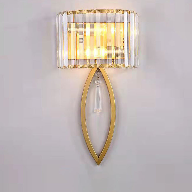 Half Circle Striped Iron Crystal 2-Light Wall Sconce Lamp