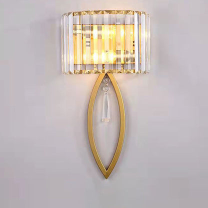 Half Circle Striped Iron Crystal 2-Light Wall Sconce Lamp