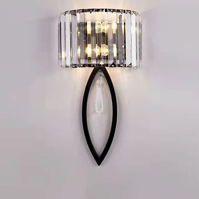 Half Circle Striped Iron Crystal 2-Light Wall Sconce Lamp