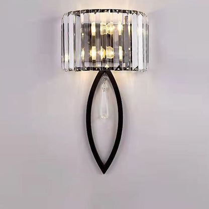 Half Circle Striped Iron Crystal 2-Light Wall Sconce Lamp