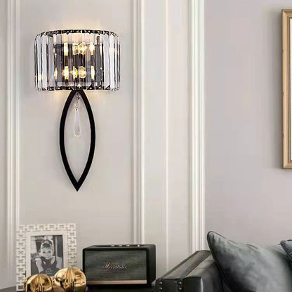 Half Circle Striped Iron Crystal 2-Light Wall Sconce Lamp