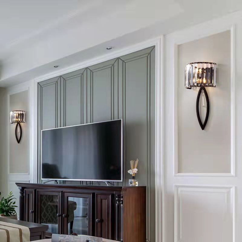 Half Circle Striped Iron Crystal 2-Light Wall Sconce Lamp