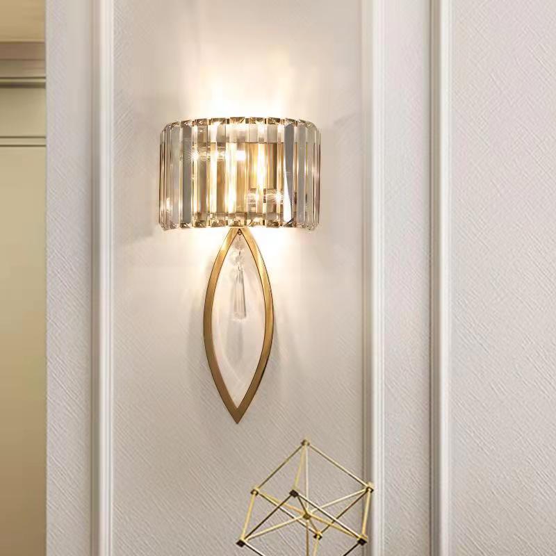 Half Circle Striped Iron Crystal 2-Light Wall Sconce Lamp
