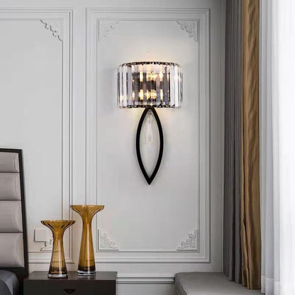 Half Circle Striped Iron Crystal 2-Light Wall Sconce Lamp