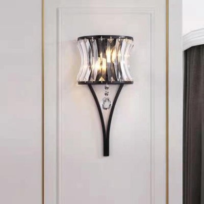 Half Circle Striped Iron Crystal 2-Light Wall Sconce Lamp