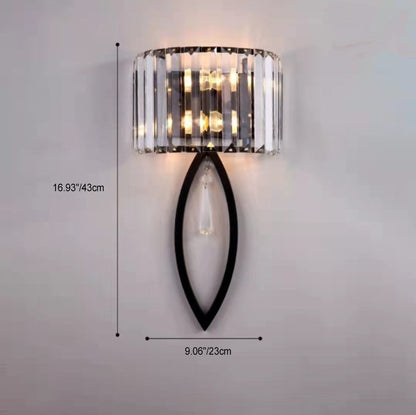 Half Circle Striped Iron Crystal 2-Light Wall Sconce Lamp
