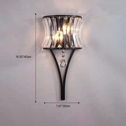 Half Circle Striped Iron Crystal 2-Light Wall Sconce Lamp