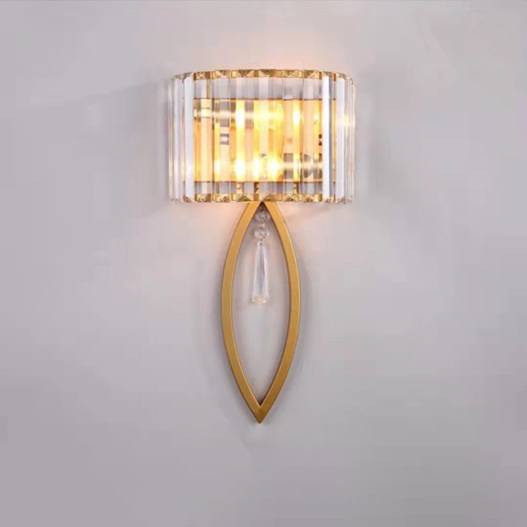 Half Circle Striped Iron Crystal 2-Light Wall Sconce Lamp