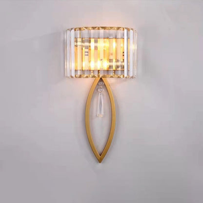 Half Circle Striped Iron Crystal 2-Light Wall Sconce Lamp