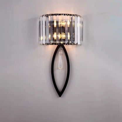 Half Circle Striped Iron Crystal 2-Light Wall Sconce Lamp