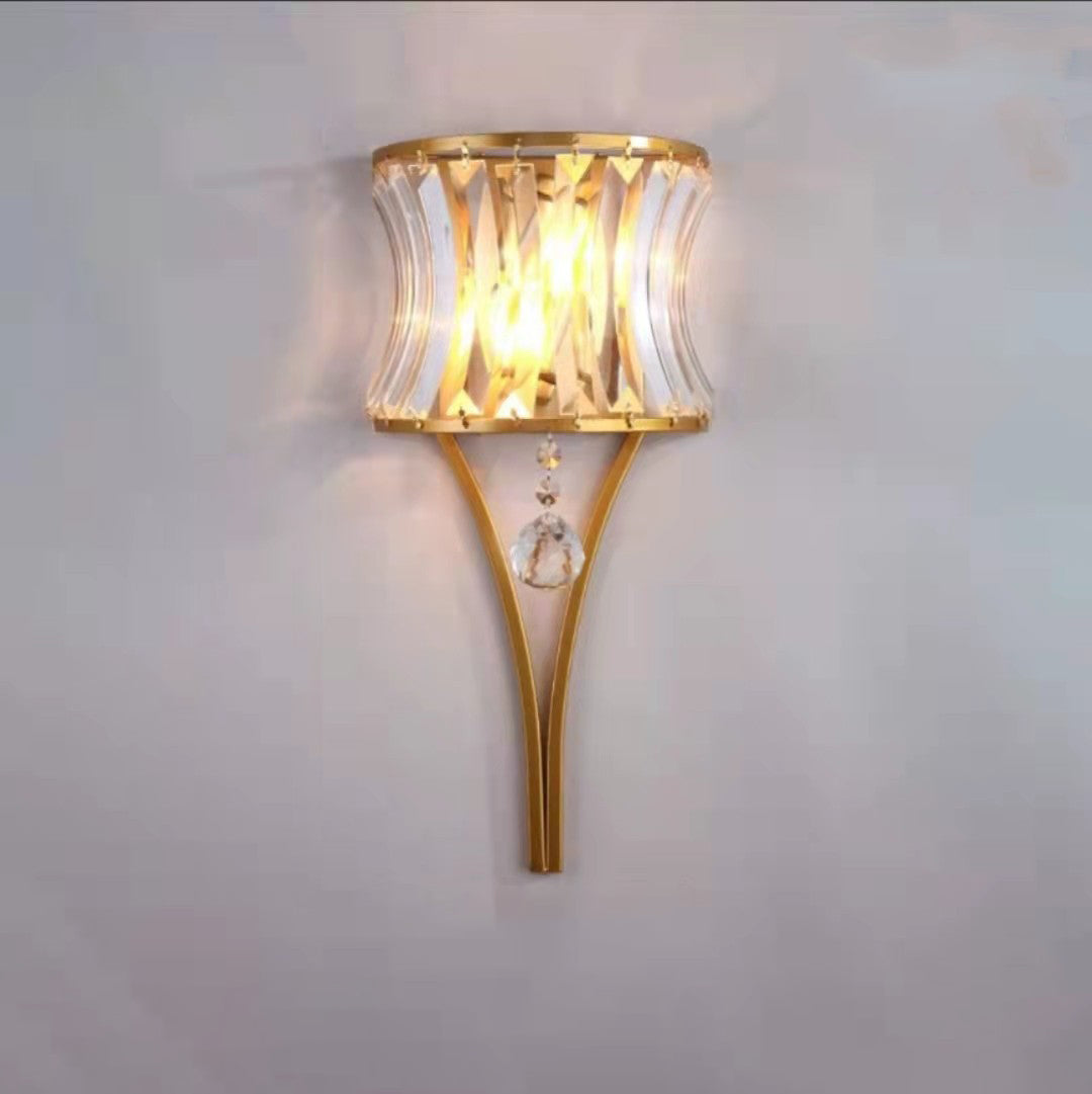 Half Circle Striped Iron Crystal 2-Light Wall Sconce Lamp