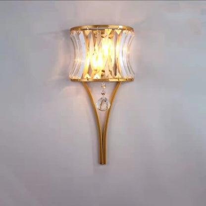 Half Circle Striped Iron Crystal 2-Light Wall Sconce Lamp