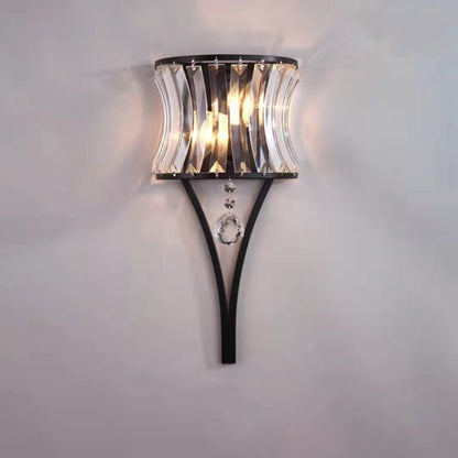 Half Circle Striped Iron Crystal 2-Light Wall Sconce Lamp