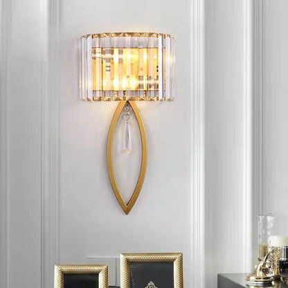 Half Circle Striped Iron Crystal 2-Light Wall Sconce Lamp