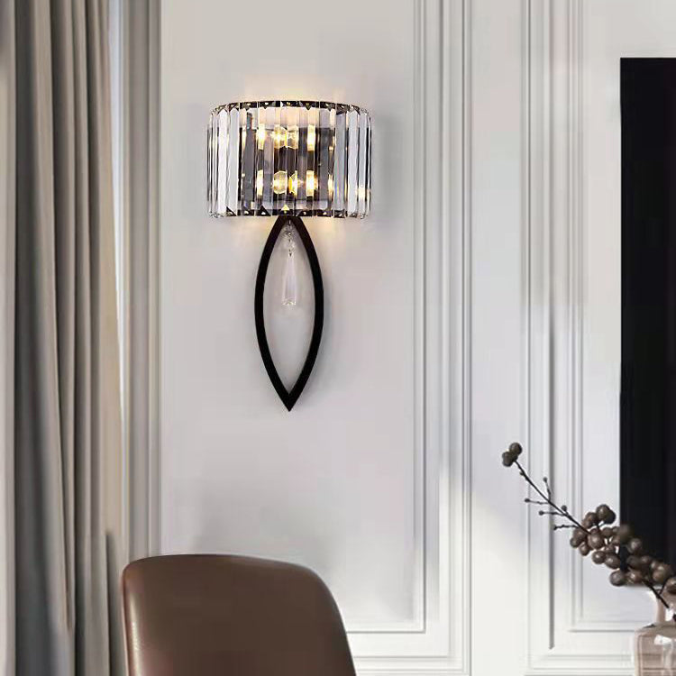 Half Circle Striped Iron Crystal 2-Light Wall Sconce Lamp