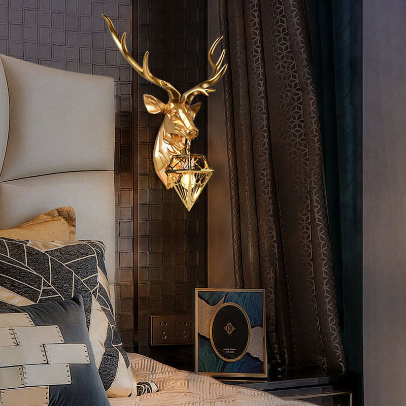 Deer Resin Stainless Steel Shade 1-Light Wall Sconce Lamp